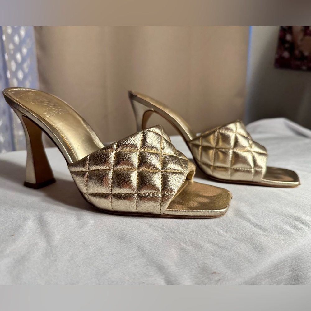 Vince Camuto Gold Heeled Sandals, size 7.5